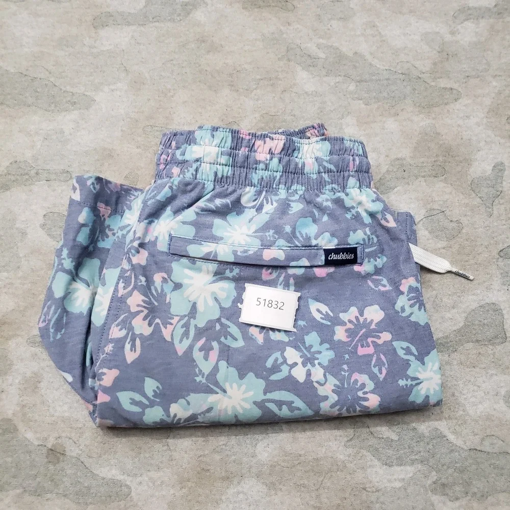 Chubbies Swim Trunks Mens Small Blue Floral Hibiscus Pockets Drawstring Lined